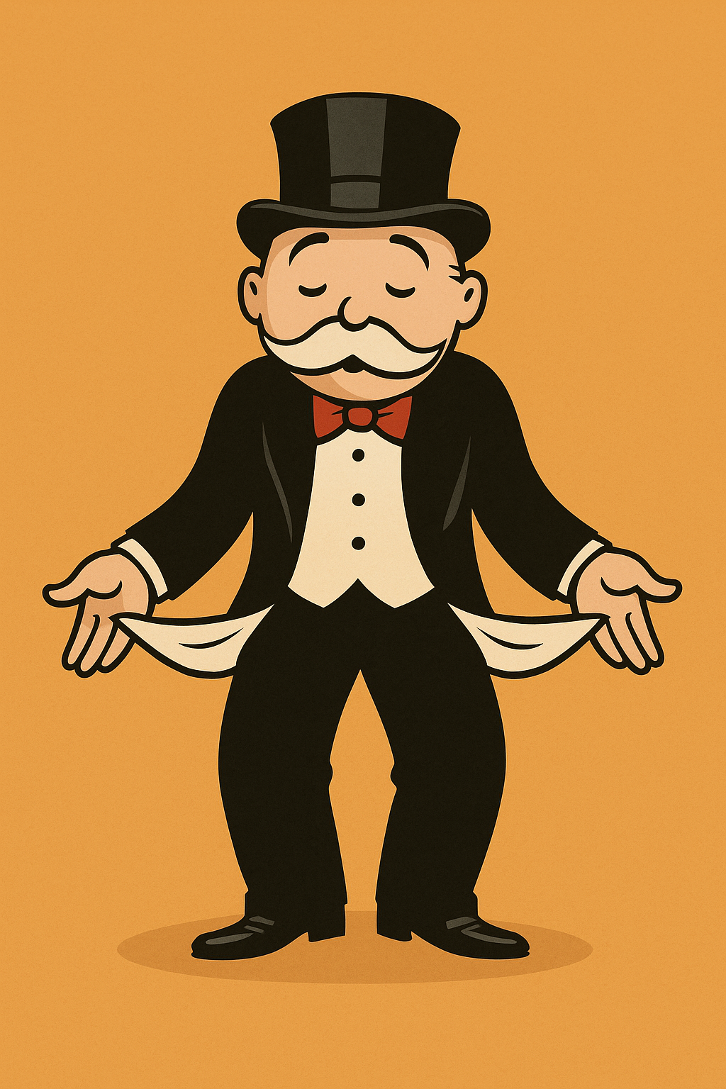 old man with empty pockets in a fancy coat and tophat